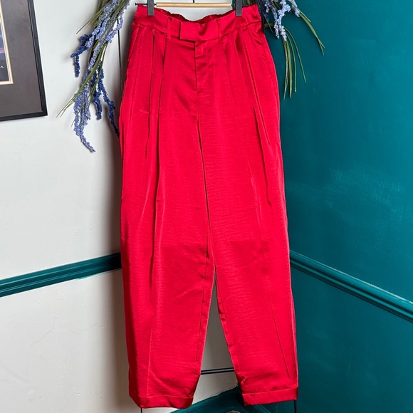 a new day Pants - a new day Vibrant Red High-Waist Pleated Trousers